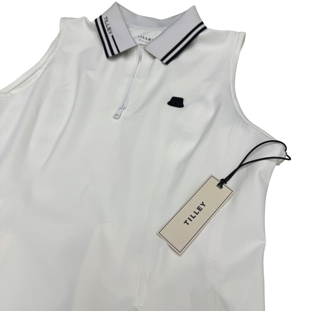 NWT Tilley Sleeveless Polo Dress Golf/Tennis Womens Large White Small Snag/Stain - Picture 3 of 13